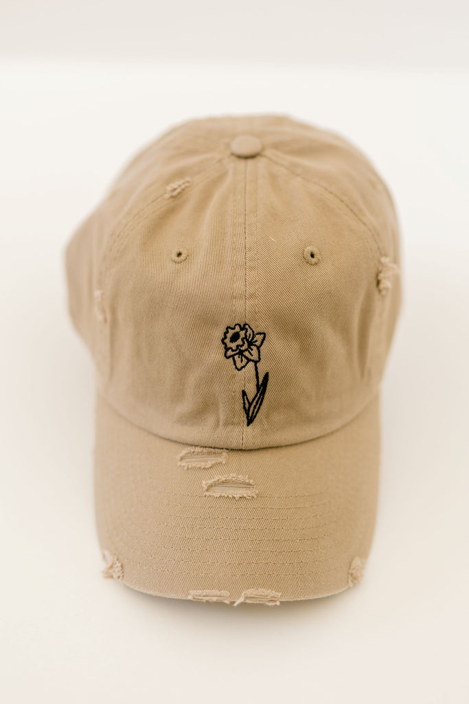 March Khaki Vintage Style Embroidered Hat