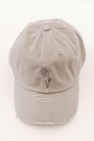 March Light Gray Vintage Style Embroidered Hat