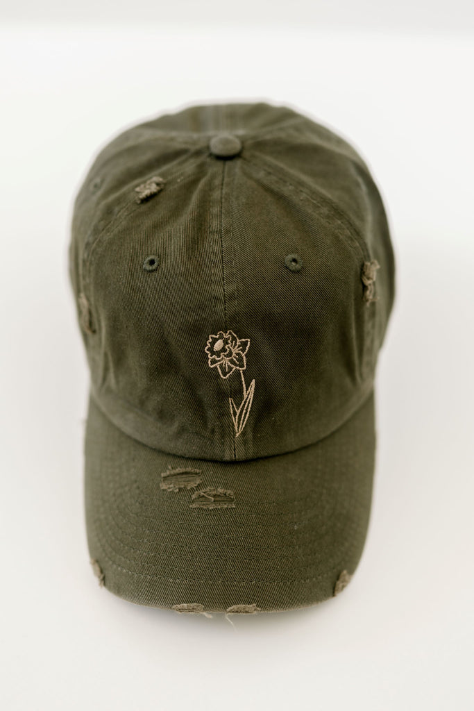 March Olive Vintage Style Embroidered Hat