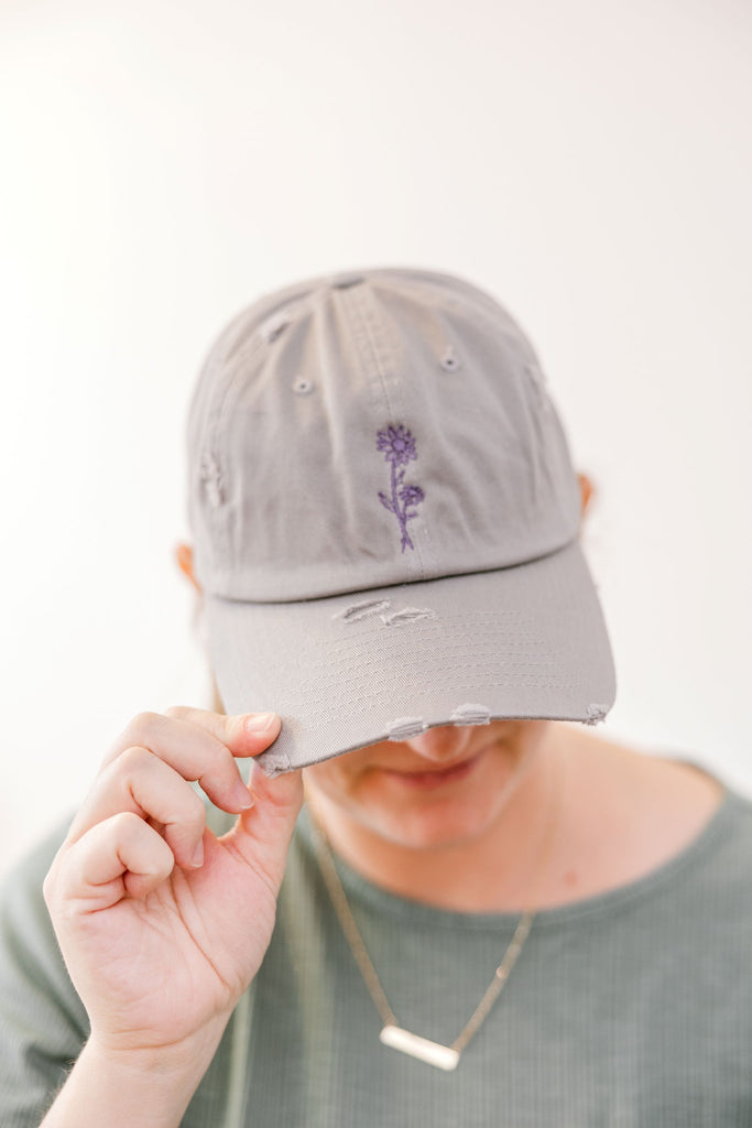 March Light Gray Vintage Style Embroidered Hat Model