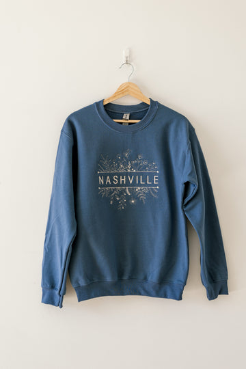 Nashville Wildflower Indigo Blue Color Crewneck Sweatshirt