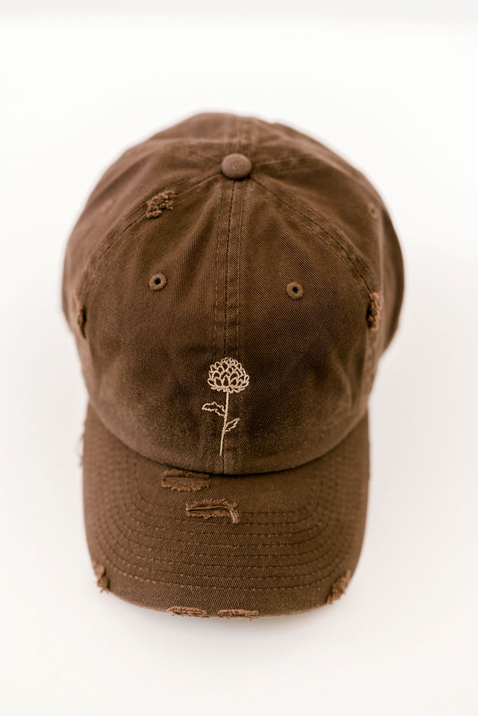 November Brown Vintage Style Embroidered Hat