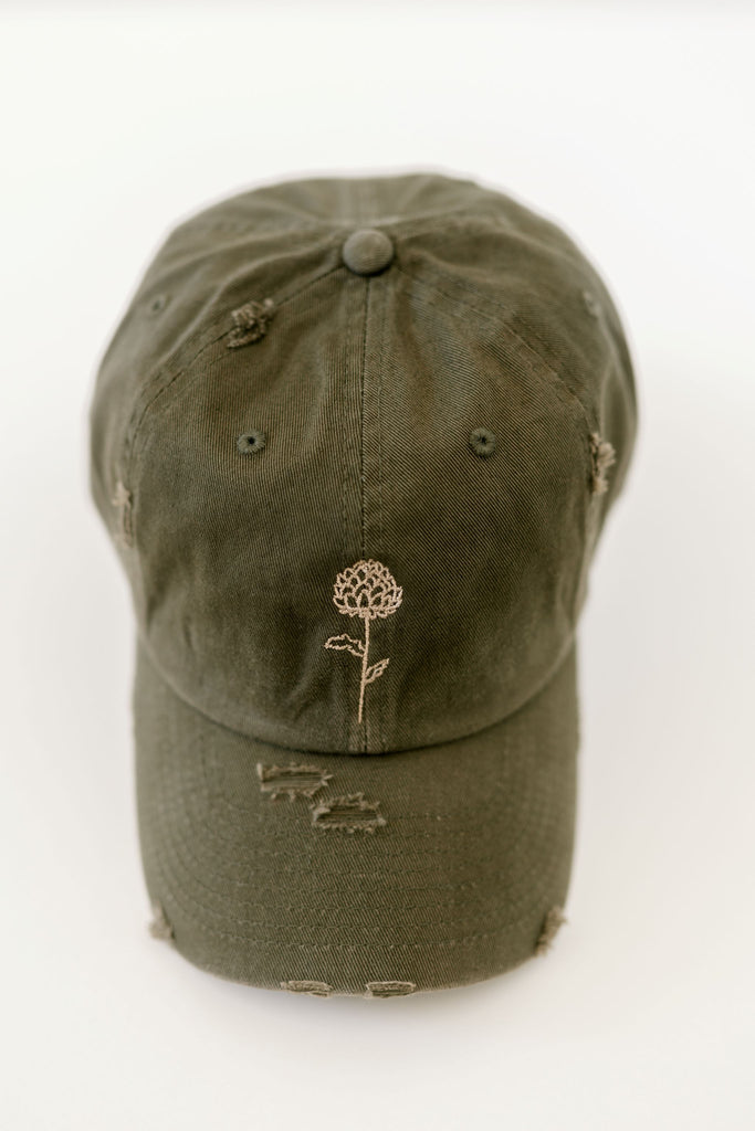 November Olive Vintage Style Embroidered Hat