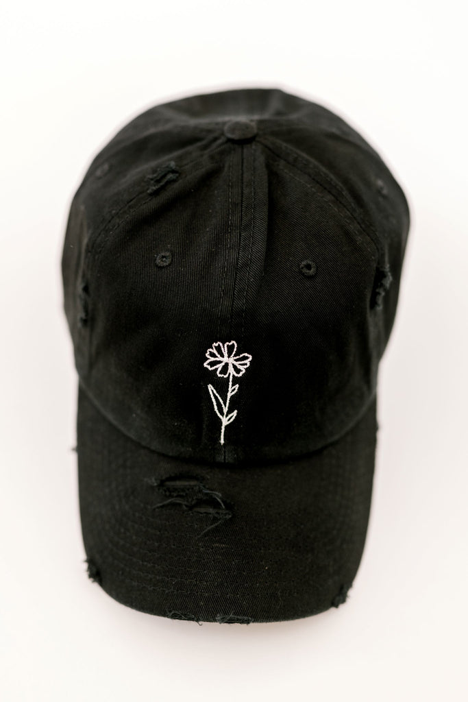 October Black Vintage Style Embroidered Hat
