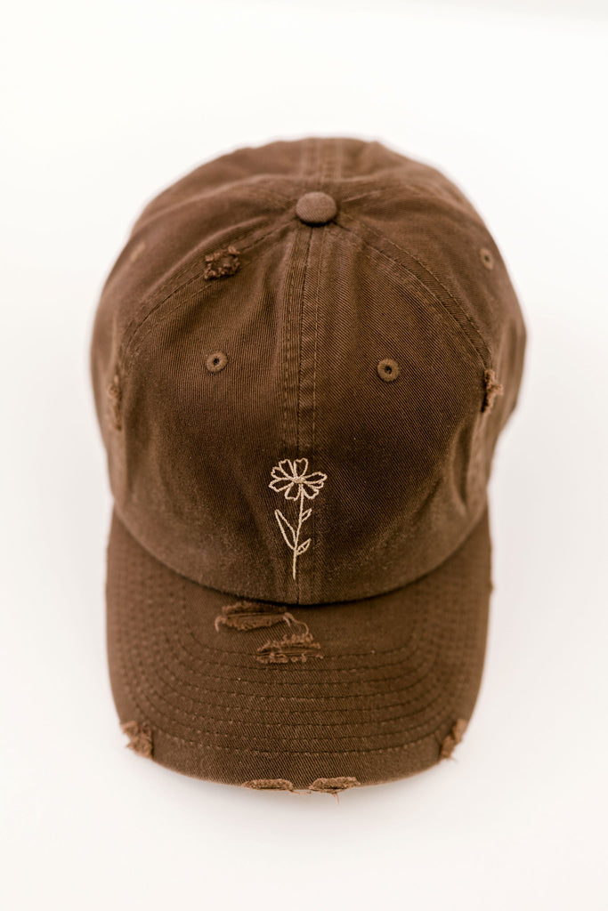 October Brown Vintage Style Embroidered Hat
