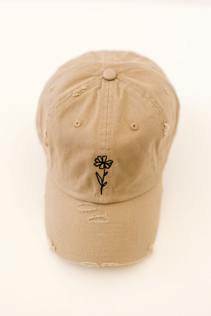 October Khaki Vintage Style Embroidered Hat