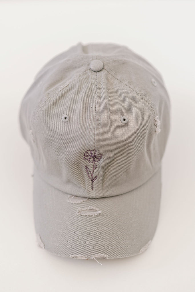 October Light Gray Vintage Style Embroidered Hat
