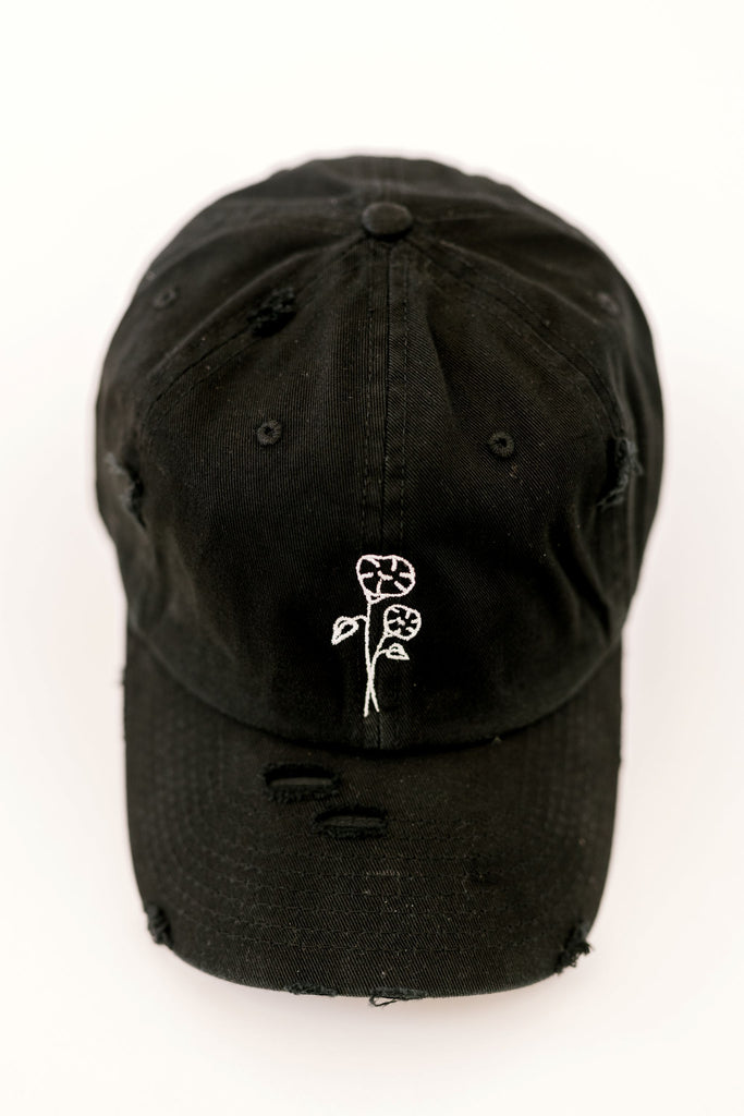 September Black Vintage Style Embroidered Hat