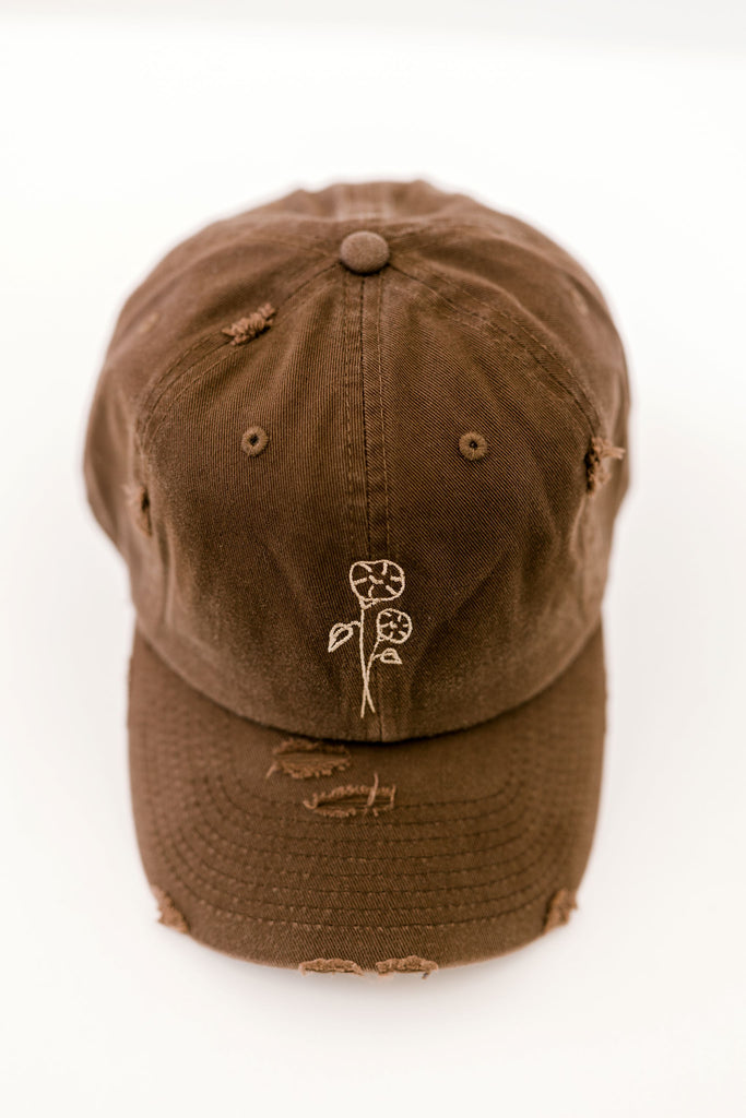 September Brown Vintage Style Embroidered Hat