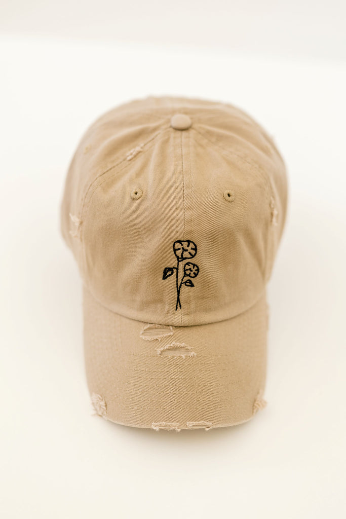 September Khaki Vintage Style Embroidered Hat