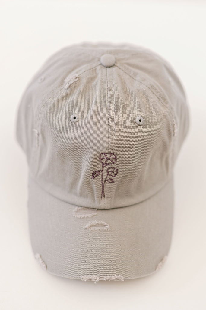 September Light Gray Vintage Style Embroidered Hat