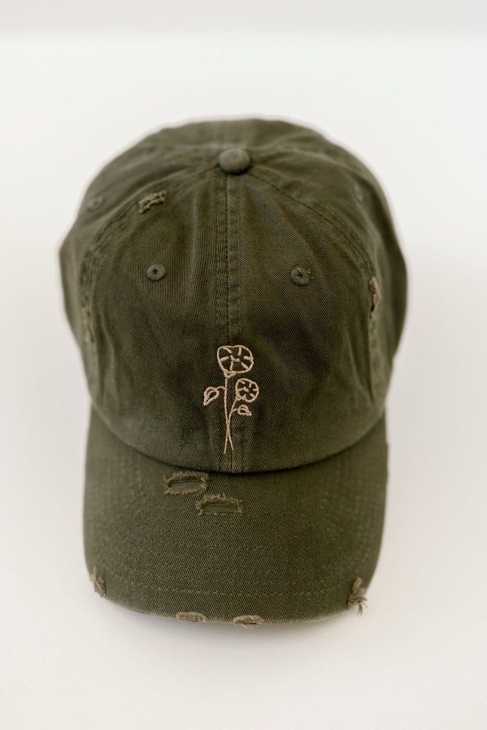 September Olive Vintage Style Embroidered Hat