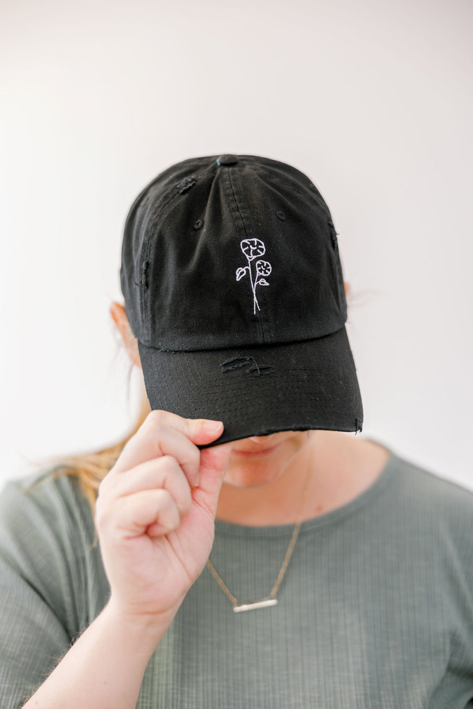 September Black Vintage Style Embroidered Hat Model