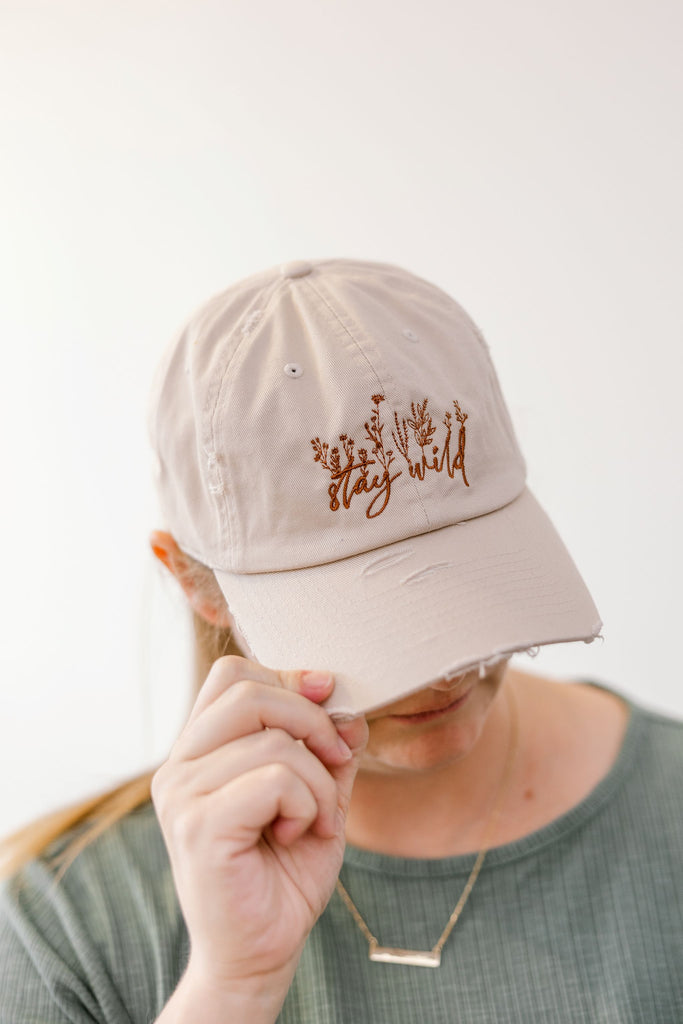 Stay Wild Satin Color Vintage Style Embroidered Hat Model