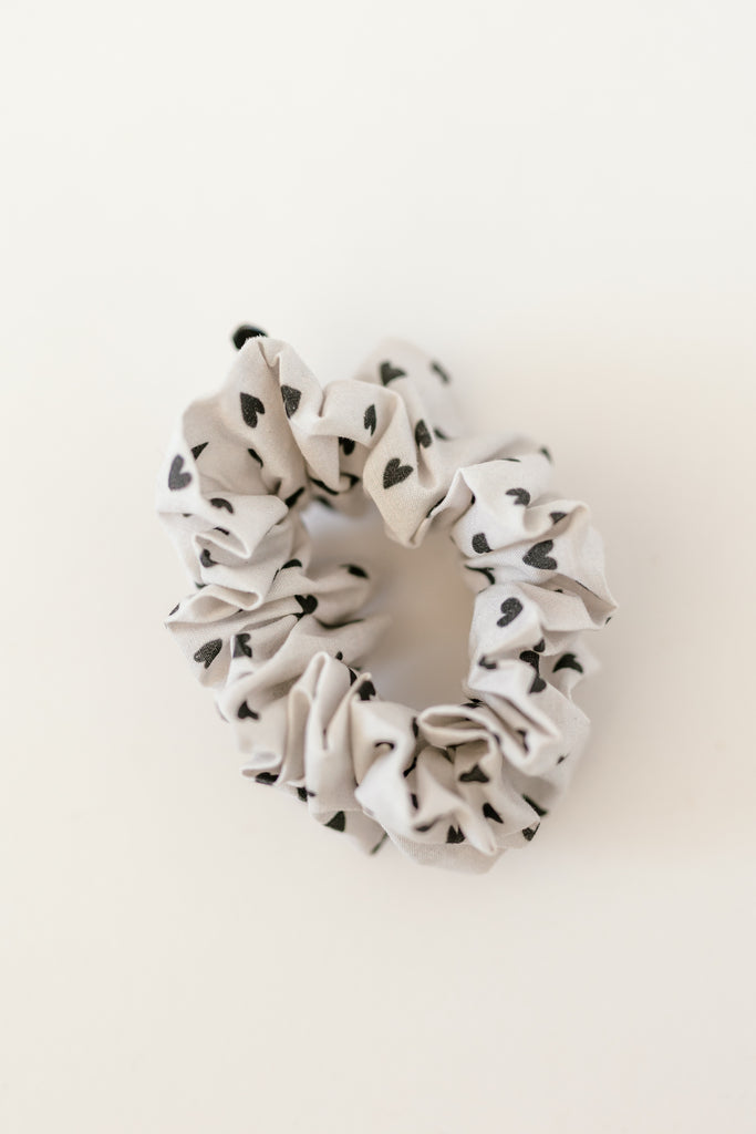 Charcoal Tossed Hearts Scrunchie