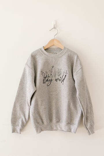 Stay Wild Gray Color Youth Crewneck Sweatshirt